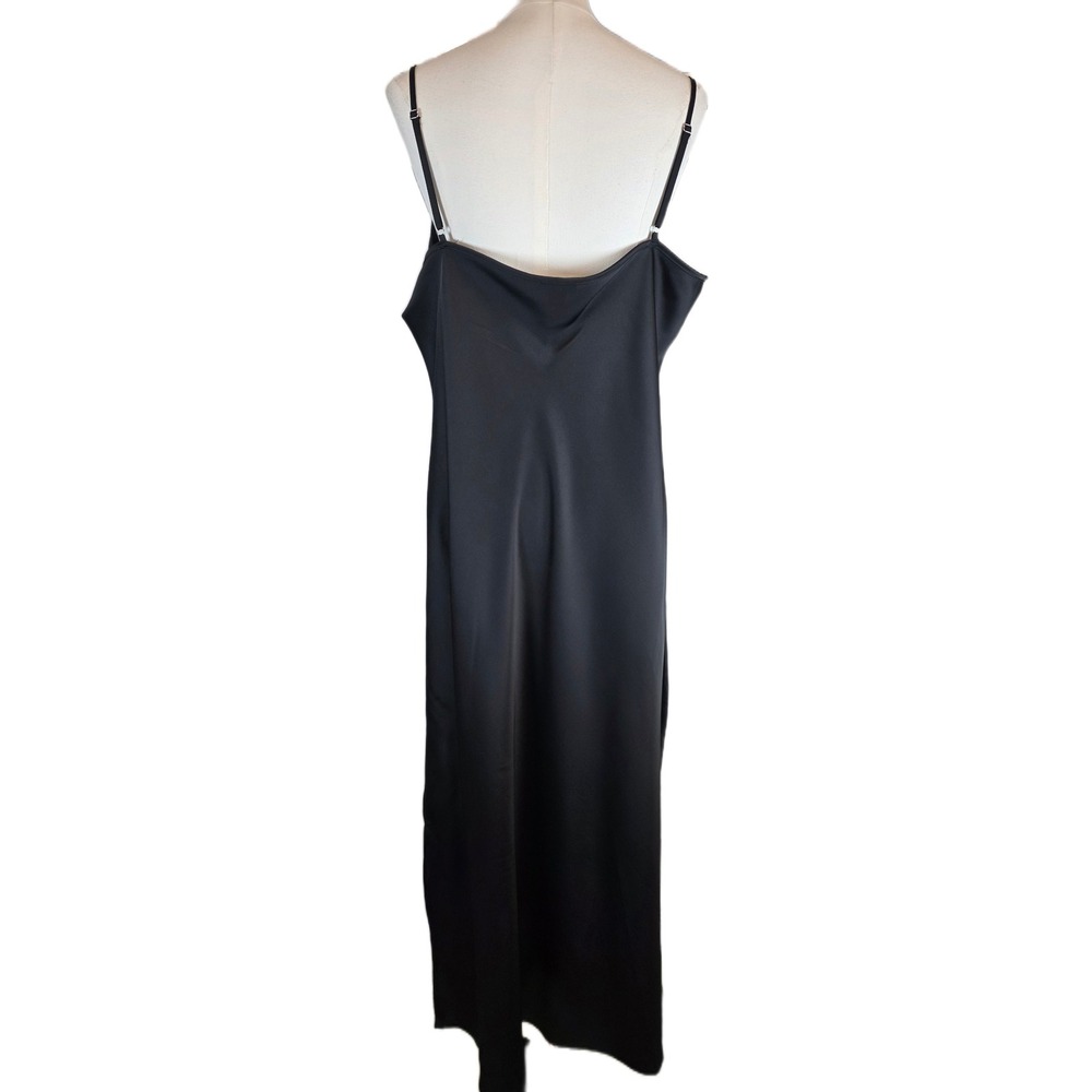 Halogen Black Satin V-Neck Maxi Slip Dress w/Adjustable Straps